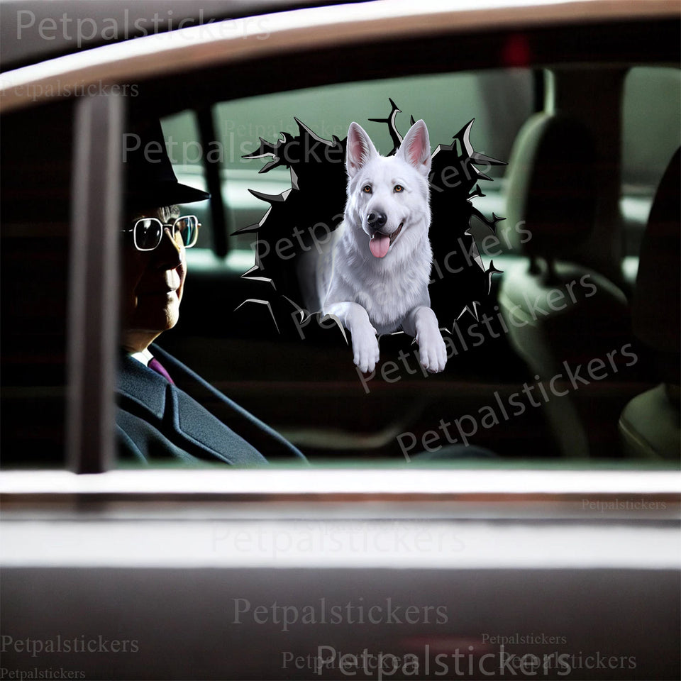Detailed German Shepard outdoor decal displayed neatly on a white car door.