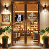 Gloss laminated German Shepard pet sticker applied to an interior office door.