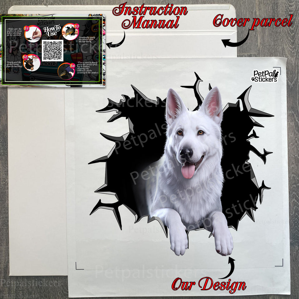 Unboxed German Shepard decal package shown with easy step-by-step instructions.