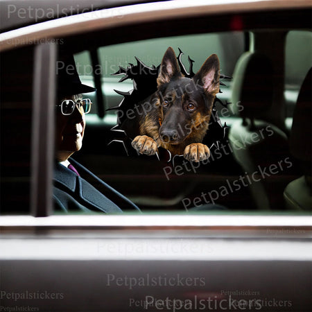 Smooth ceramic toilet tank decorated with a playful German Shepherd waterproof decal.