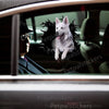 Glossy German Shepherd vinyl decal displayed smoothly across an exterior car door.