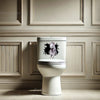 Playful German Shepherd graphic decal placed neatly on a ceramic toilet lid.