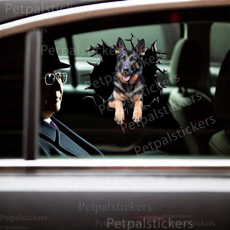 Playful German Shepherd graphic decal adhered onto the smooth ceramic toilet lid.