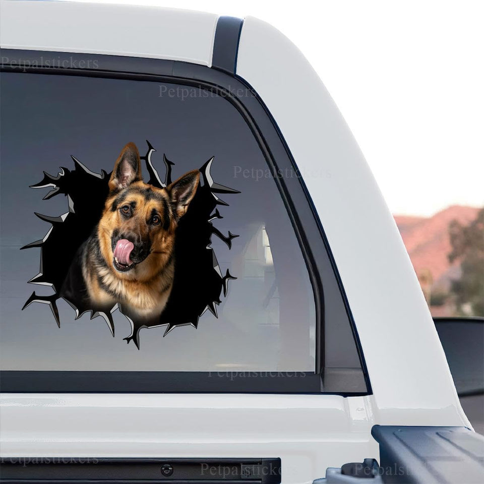 Vibrant German Shepherd sticker standalone product design featuring a playful dog with tongue out.