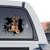 German Shepherd graphic in a standalone product design with cracked glass details.
