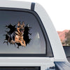 Realistic German Shepherd vinyl sticker featured on the rear glass of a truck.