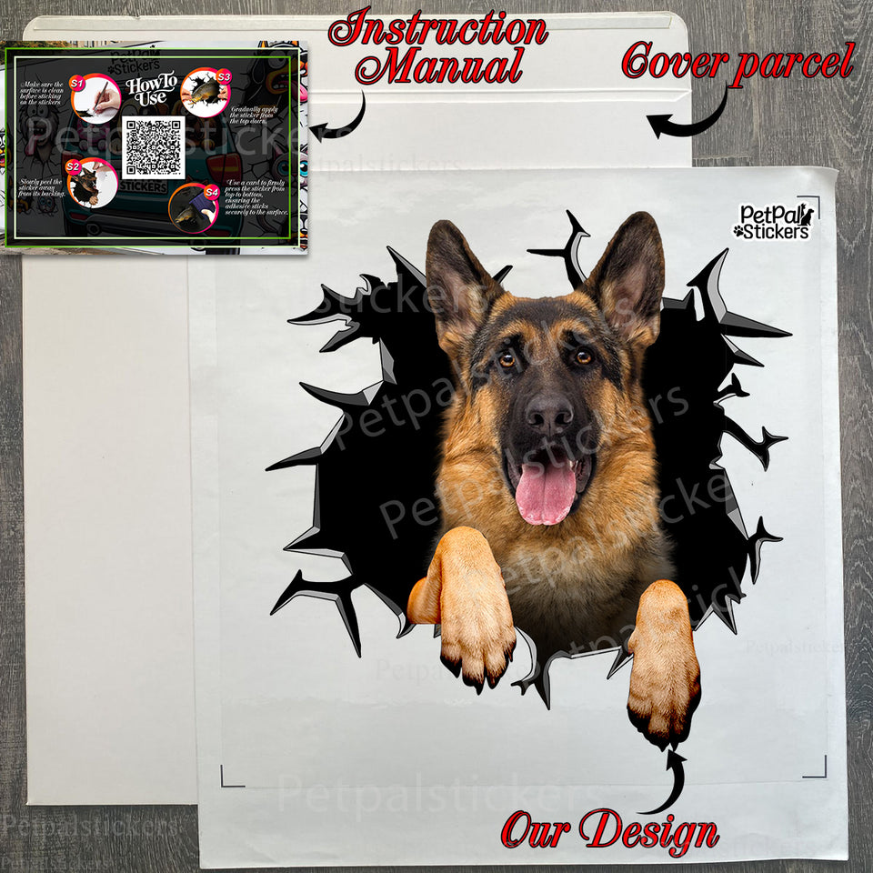 Carefully prepared German Shepherd On Board decal package including application instructions.