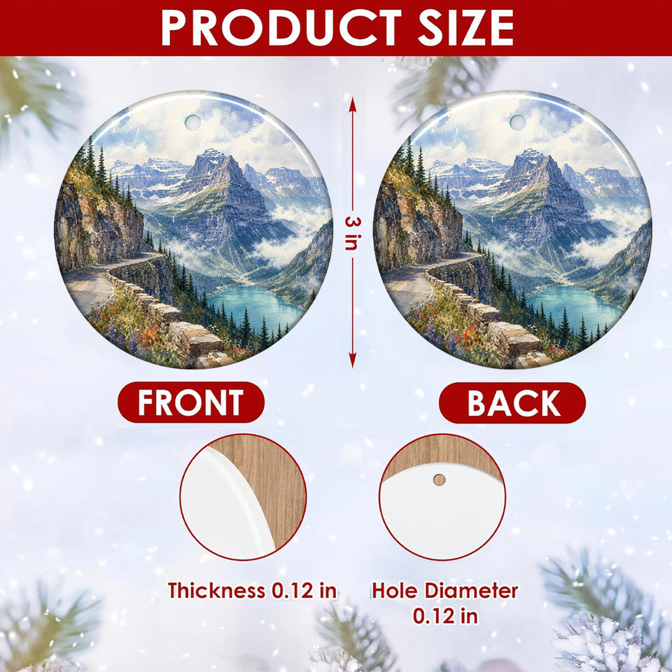 Product size chart diagram displaying the 3-inch ceramic circle and dual-sided print.