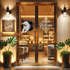 Clear vinyl pet decal mounted smoothly onto a wooden entrance door