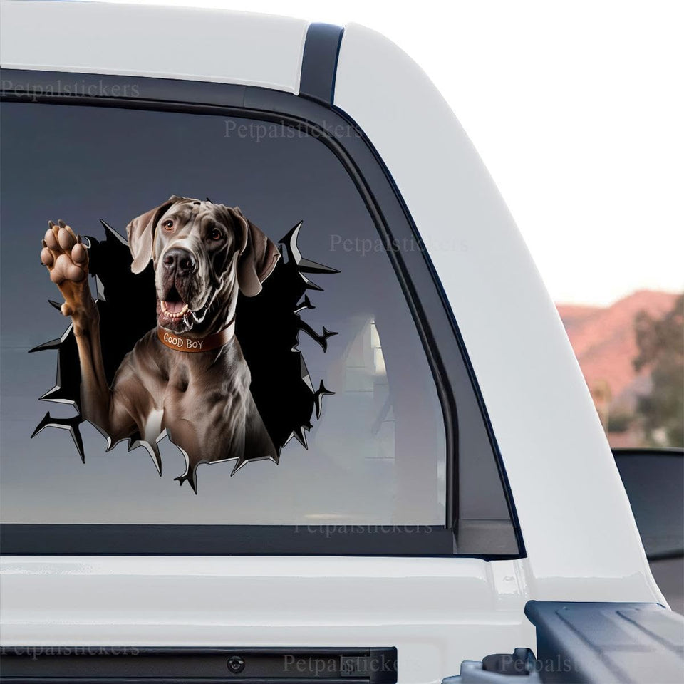 Graphic standalone product design of a Great Dane dog waving its paw on clear vinyl film.
