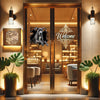 Cute Great Dane peeking dog vinyl decal attached to a smooth glass front door.