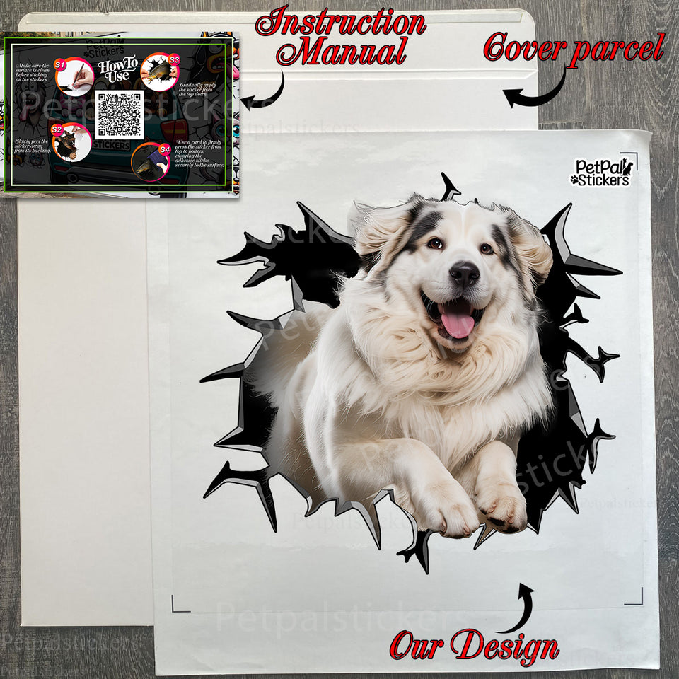 Secure product package containing the dog vinyl decal with step-by-step instructions.