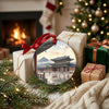 Ceramic Gwanghwamun Gate keepsake placed alongside festive wrapped gifts near a warm fireplace.