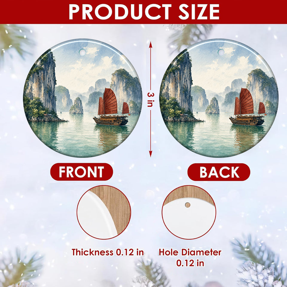 Product size chart diagram displaying the three-inch round dimensions and double-sided artwork print.