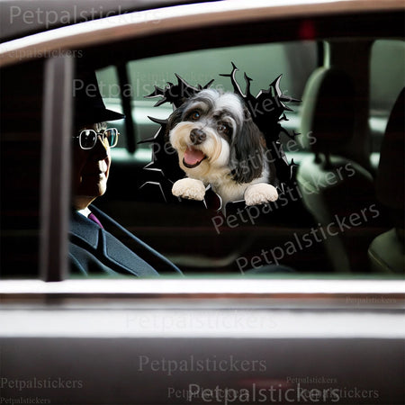 Playful waterproof Havanese vinyl decal applied neatly on a toilet lid.