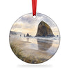 Haystack Rock ceramic ornament shown on a clean white background with hanging ribbon.