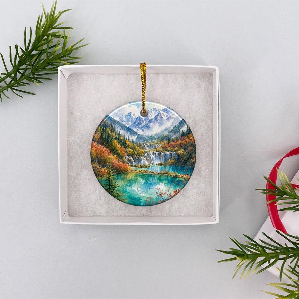 Holiday keepsake nestled inside an open white gift box ready for Christmas morning gift giving.