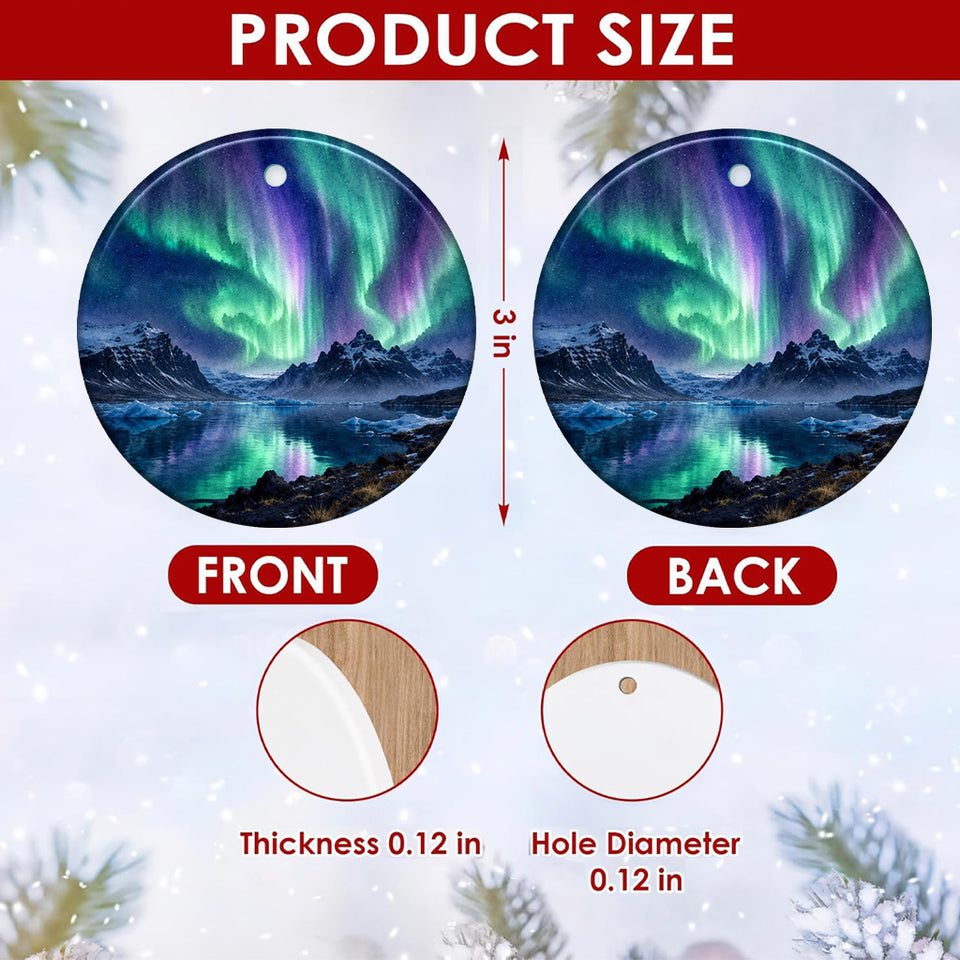 Product size chart diagram displaying the 3-inch round ceramic dimensions and double-sided print.