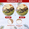 Product size chart diagram displaying three-inch round dimensions and double-sided print for the ornament.