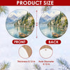 Detailed size chart showing the 3-inch diameter and double-sided print of the ornament.