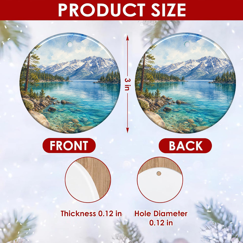 Product size chart diagram highlighting the 3-inch dimensions and double-sided ceramic print.