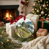 Peruvian landmark holiday keepsake placed beside wrapped gifts in front of a warm fireplace.