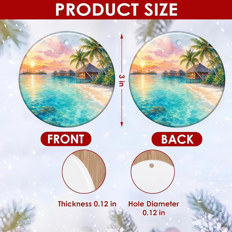 Product size chart diagram displaying three-inch dimensions and vibrant double-sided ceramic artwork.