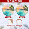 Product size chart diagram displaying three-inch dimensions and vibrant double-sided ceramic artwork.
