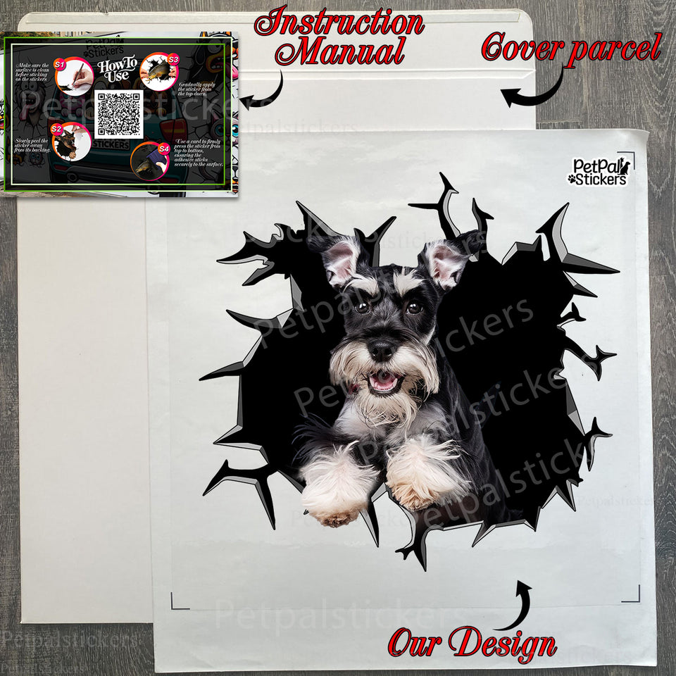 Carefully wrapped decal package containing the Miniature Schnauzer sticker and instructions.