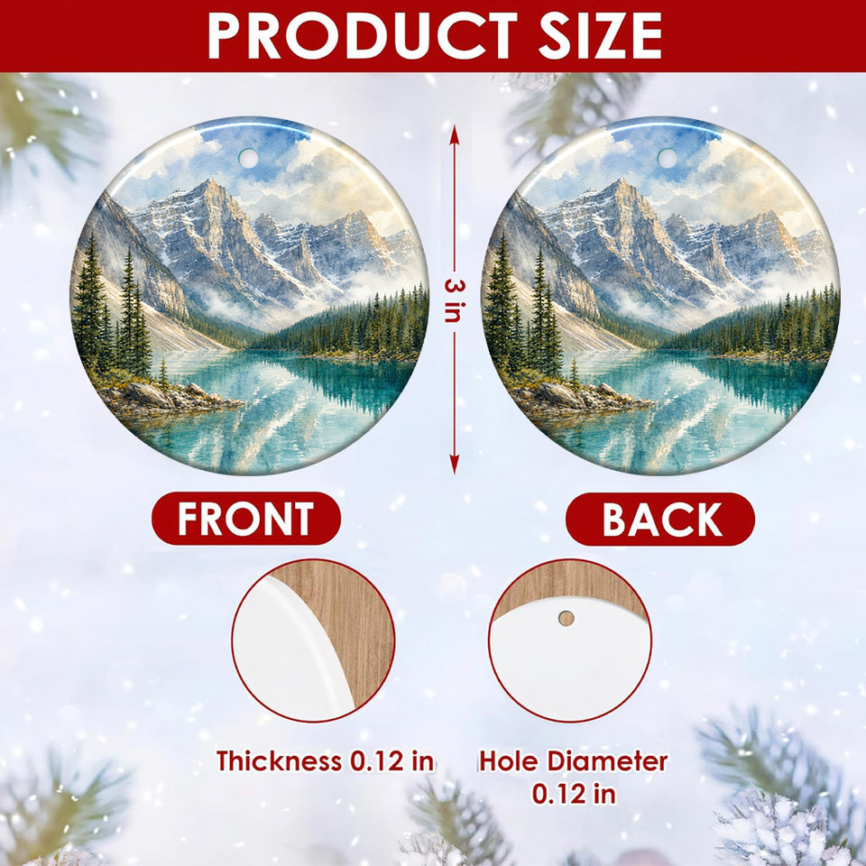 Product size chart displaying the three-inch round dimensions and double-sided ceramic print