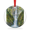 Multnomah Falls ceramic ornament with hanging ribbon displayed against a clean white background.