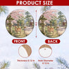 Product size chart diagram displaying the 3-inch ceramic ornament with double-sided artwork.