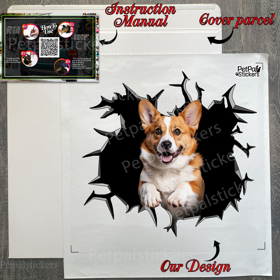 Carefully sealed package displaying the Pembroke Welsh Corgi decal with instructions