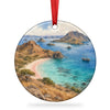 Pink Beach Komodo ornament displaying vibrant turquoise water against a crisp white background.