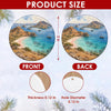 Product size chart detailing the 3-inch diameter measurements and double-sided print of the ceramic ornament.