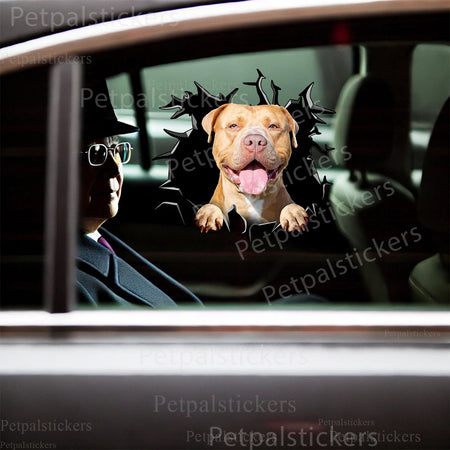 Playful Pitbull vinyl graphic styled cleanly on a smooth ceramic toilet lid.