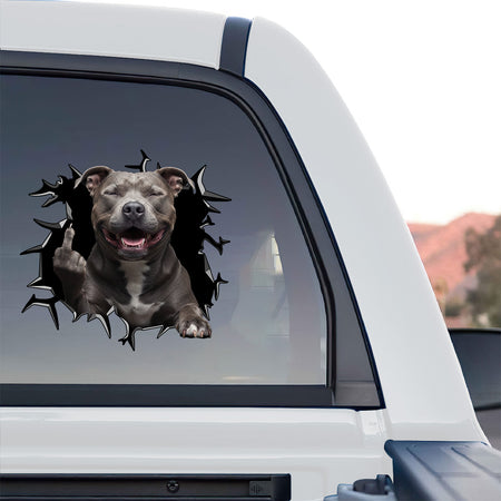 Funny Pitbull dog vinyl sticker applied creatively onto a porcelain toilet lid.