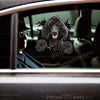 Cute Poodle vinyl sticker cleanly applied to the exterior car door of a white commuter vehicle.