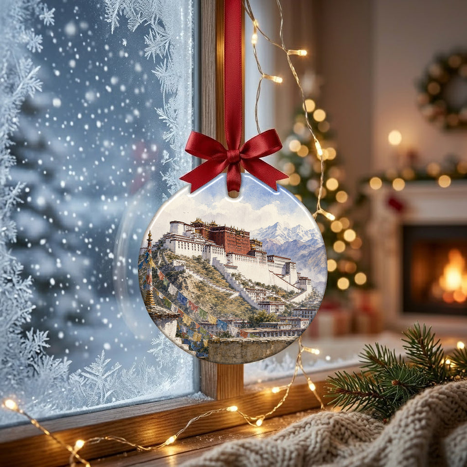 Winter window view framing the Potala Palace keepsake catching soft morning daylight.