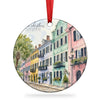 Rainbow Row Christmas ornament shown on a clean white background with attached hanging ribbon.