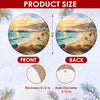 Detailed size chart diagram highlighting the 3-inch ceramic ornament dimensions and two-sided print.