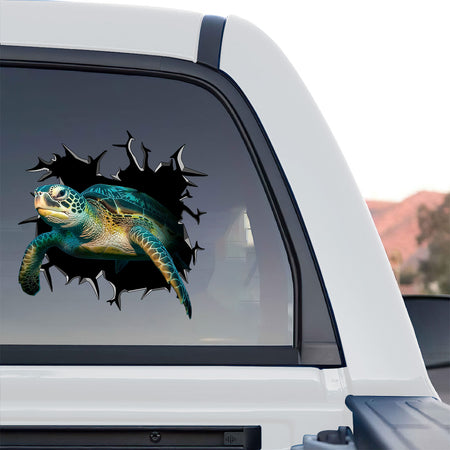 Playful Sea Turtles waterproof sticker adhered neatly to the smooth lid of a toilet.