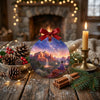 Desert keepsake displayed across a rustic table surrounded by evergreen sprigs and pinecones.