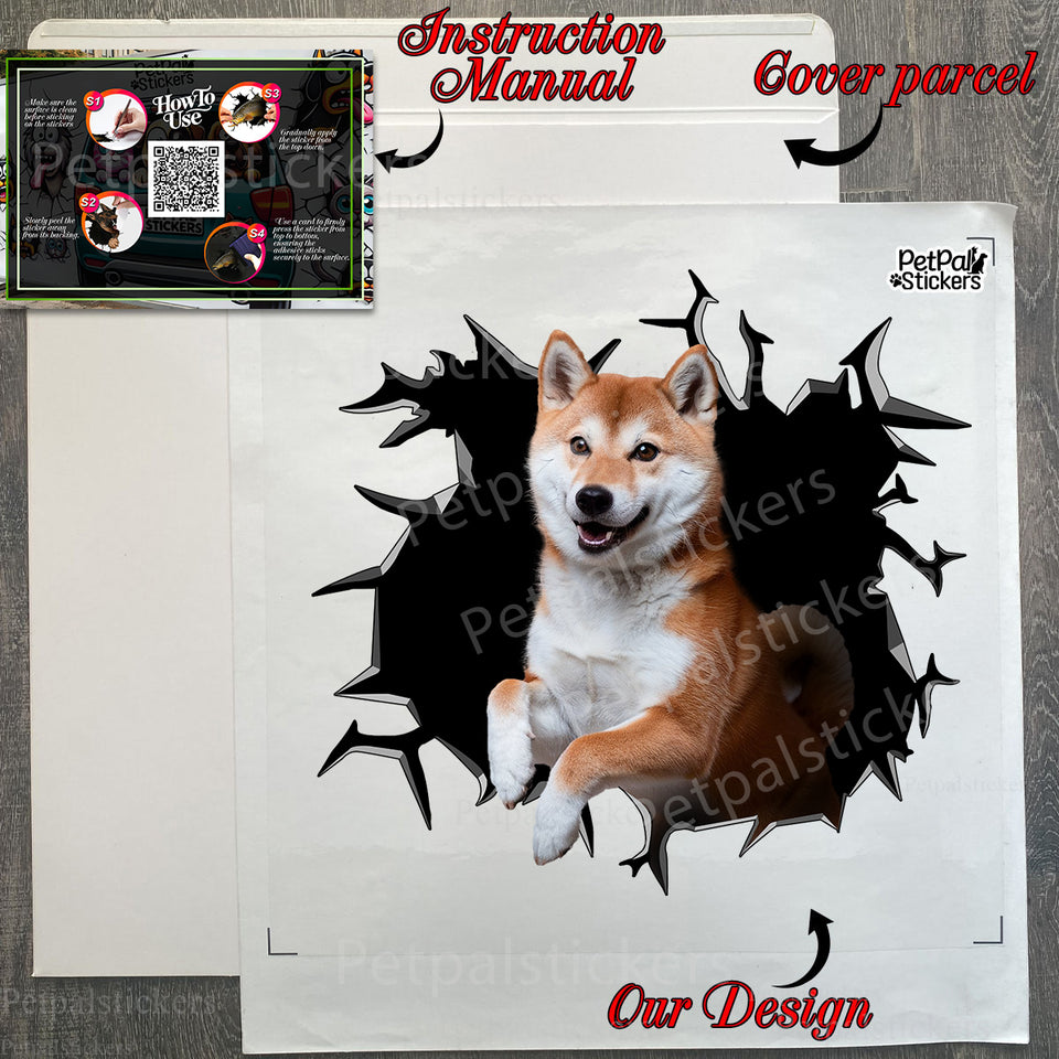 Secure product package showing the Shiba Inu vinyl graphic decal with clear instructions.