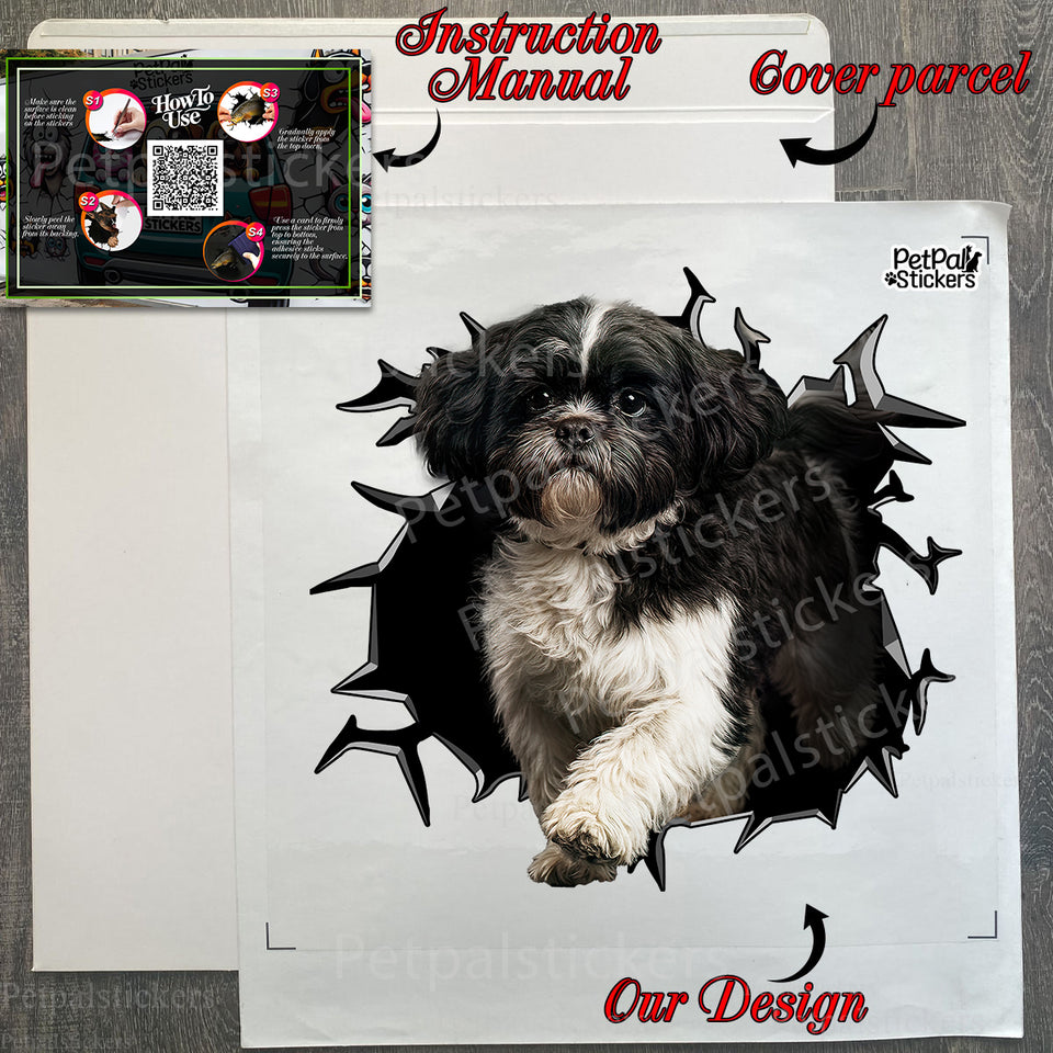 Unopened Shih Tzu Vinyl sticker package featuring printed application instructions for easy setup.