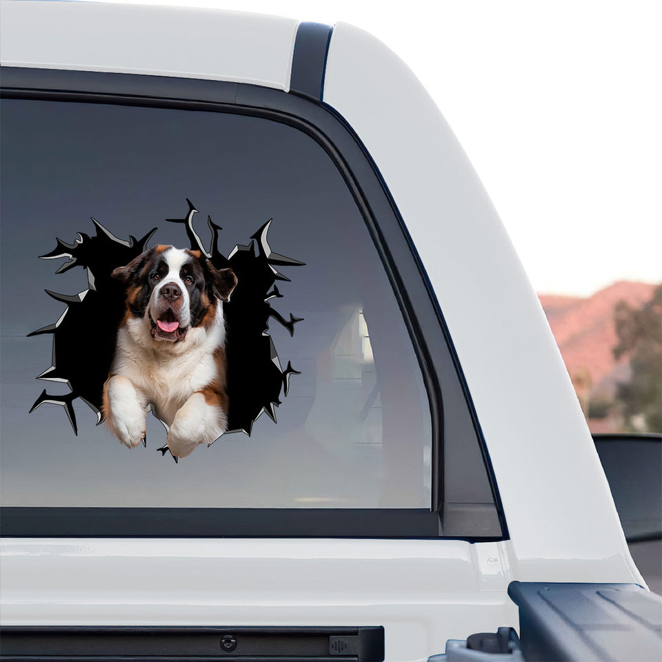 Detailed St Bernard sticker applied to the back window of a truck for high outdoor visibility.