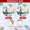 Detailed size chart diagram displaying the 3-inch round ceramic dimensions and double-sided artwork.