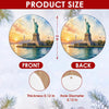 Detailed size chart showing the 3-inch round dimensions and double-sided print design.