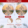 Product size chart showing the three inch round ceramic dimensions and double sided artwork.