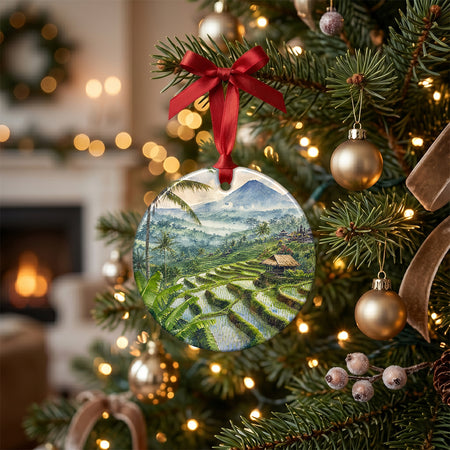 Holiday keepsake resting on a rustic table surrounded by festive pinecones and candlelight.